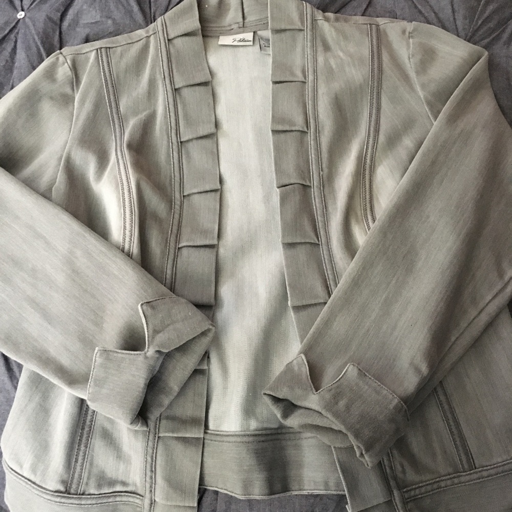 Chico’s Platinum Collection grey denim jacket